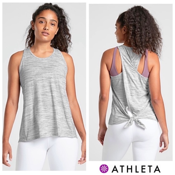 Athleta Tops - ♥️ ATHLETA Essence Tie-Back Tank Top M Pretty Grey & Pearl White Tee Shirt NWT’S